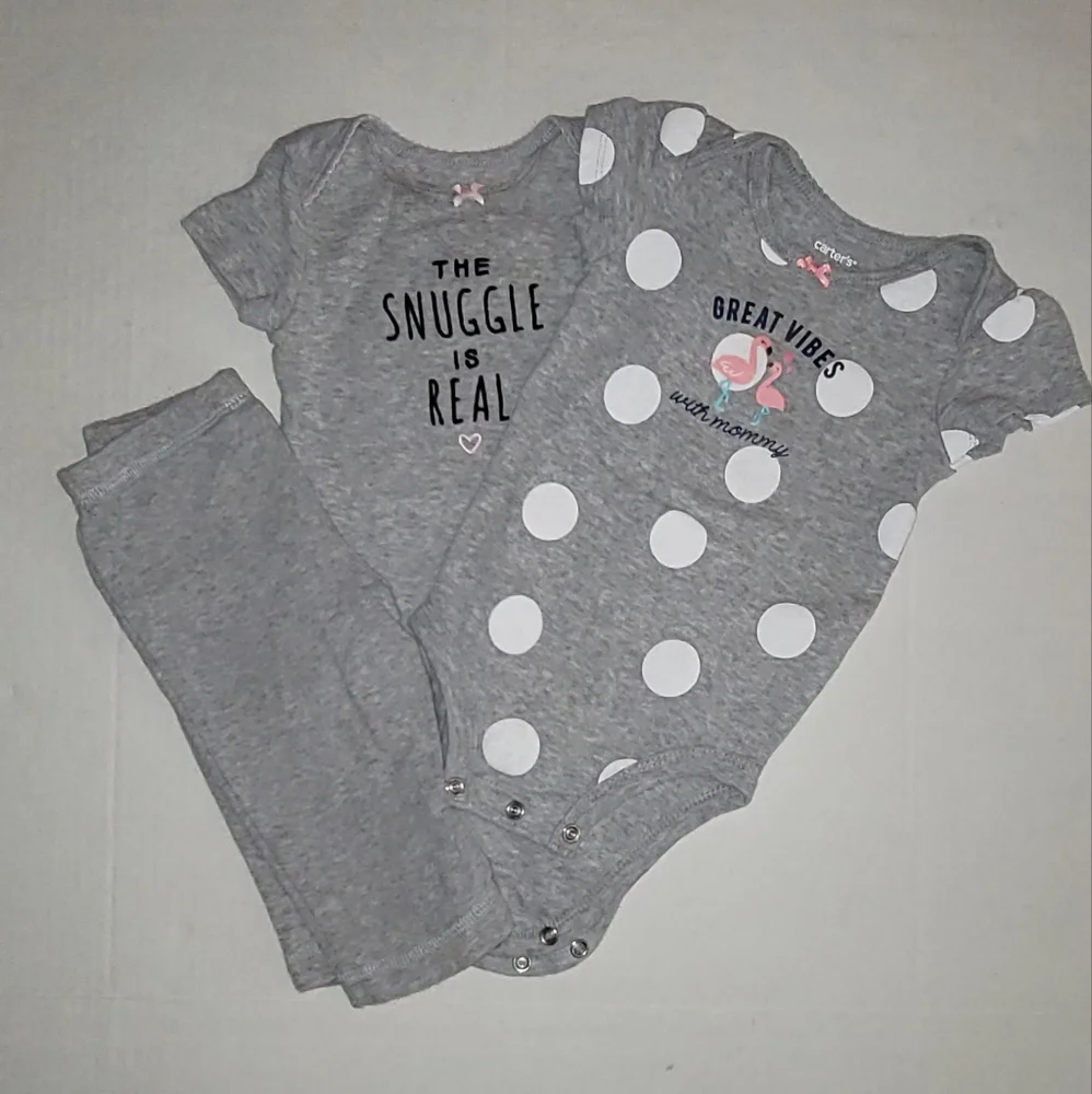 3 set Carters gray onesie polka dot flamingo
